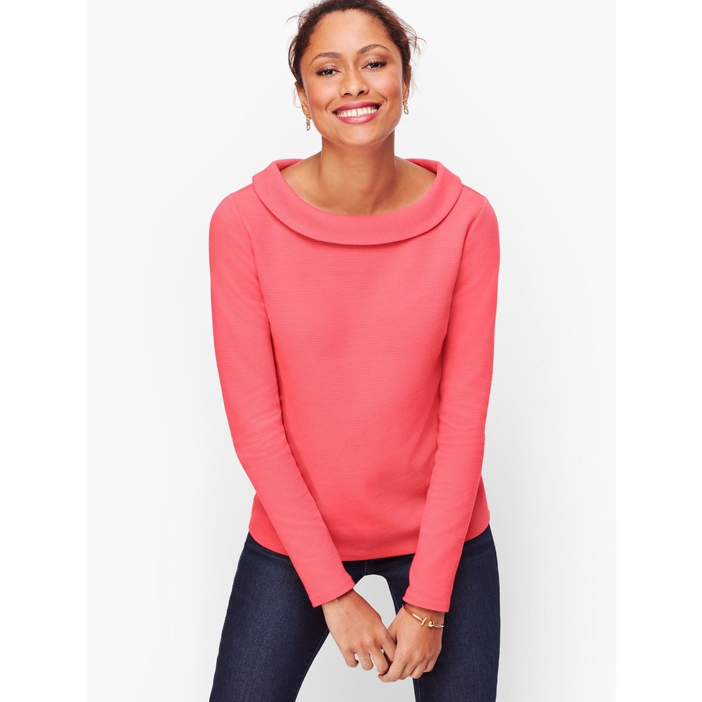 Talbots Sabrina Top XS Coral Pink Portrait Collar Button Back Cotton Preppy